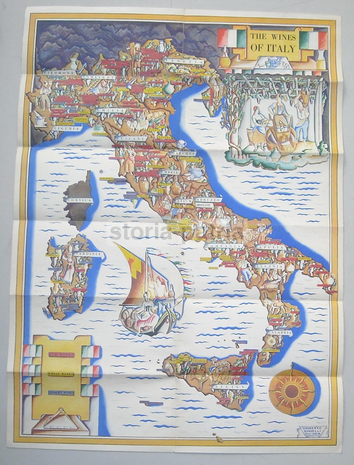Agraria, Enologia, Vini Regionali Italiani, Propaganda Enit, Mappa Artistica, Zimelli immagine 1
