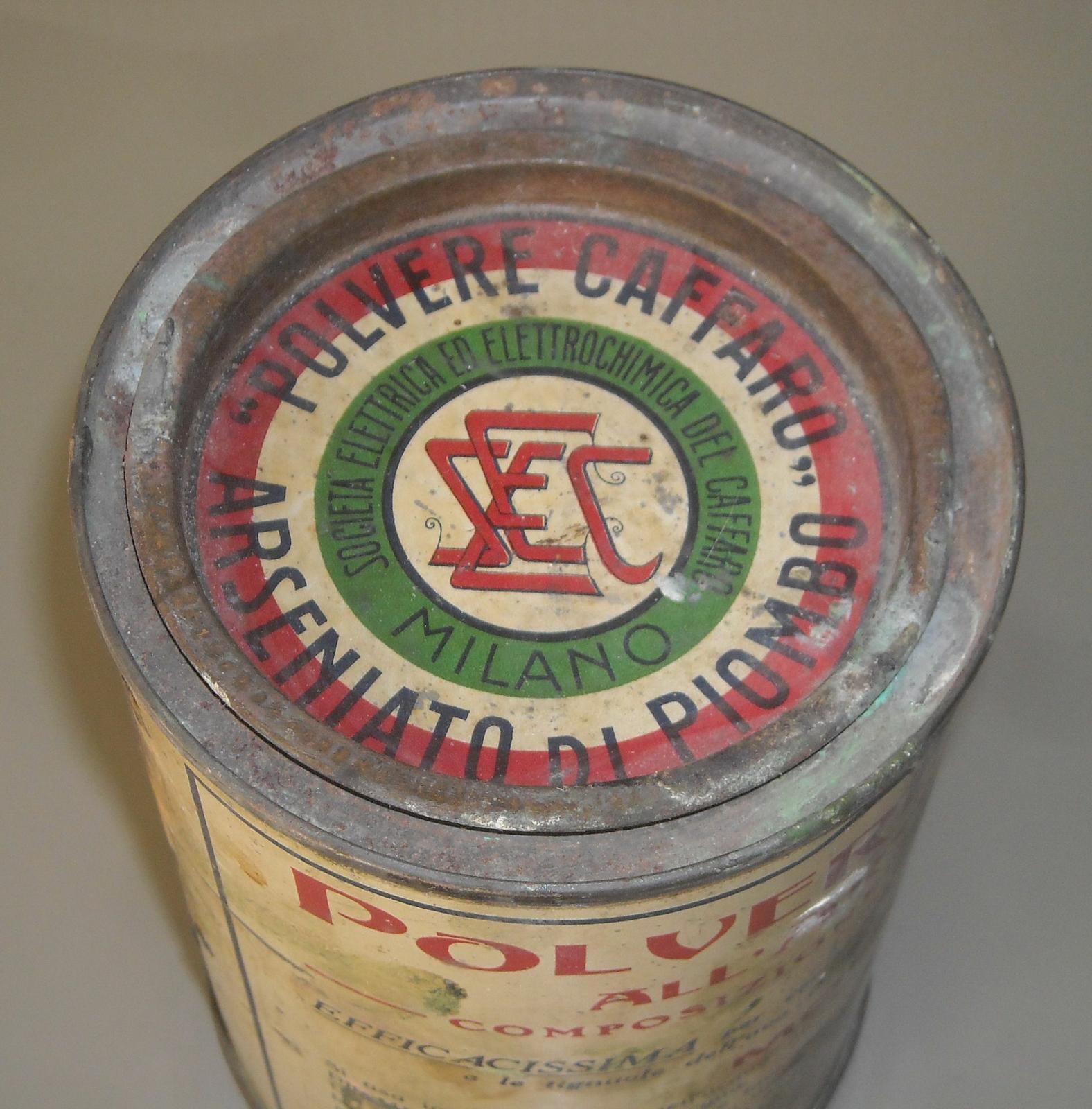 Agraria, Enologia, Viticoltura, Peronospora, Polvere Caffaro, Latta Pubblicitaria immagine 1