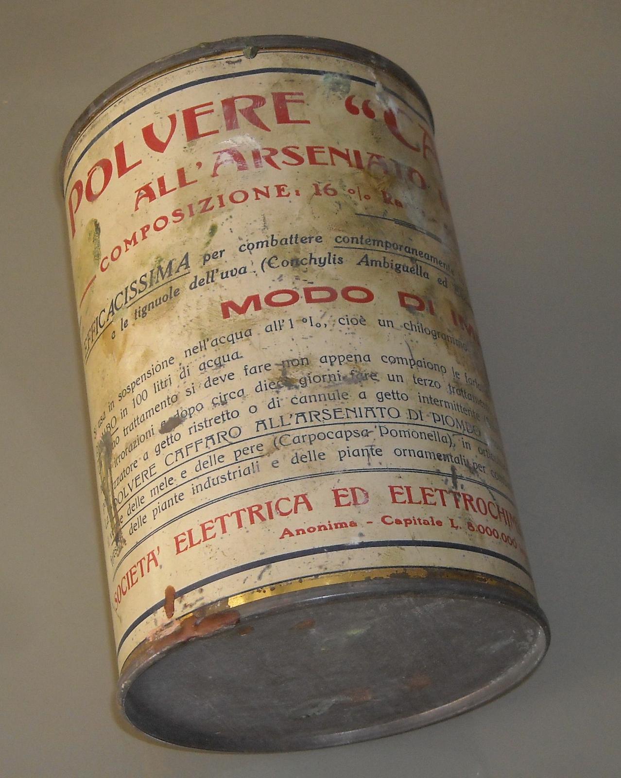 Agraria, Enologia, Viticoltura, Peronospora, Polvere Caffaro, Latta Pubblicitaria immagine 2