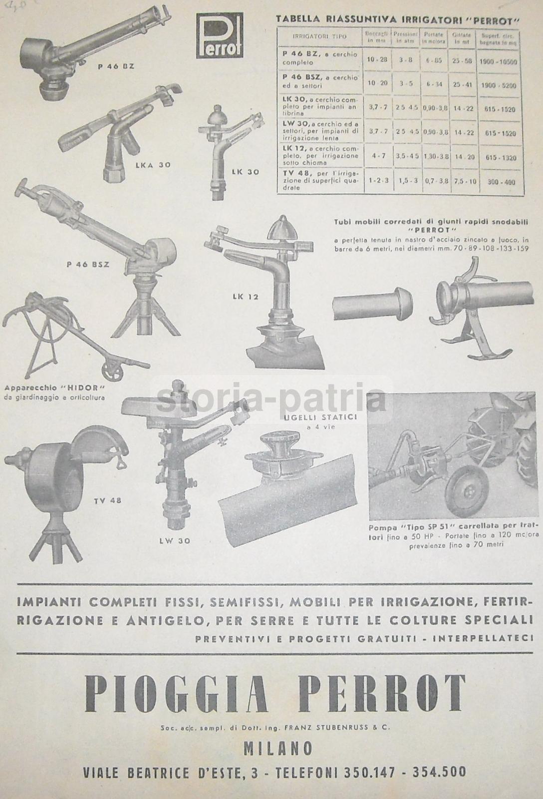 Agricoltura, Motori, Pompe Per Irrigazione, Irrigatori Pioggia Perrot, Pubblicitaria immagine 2