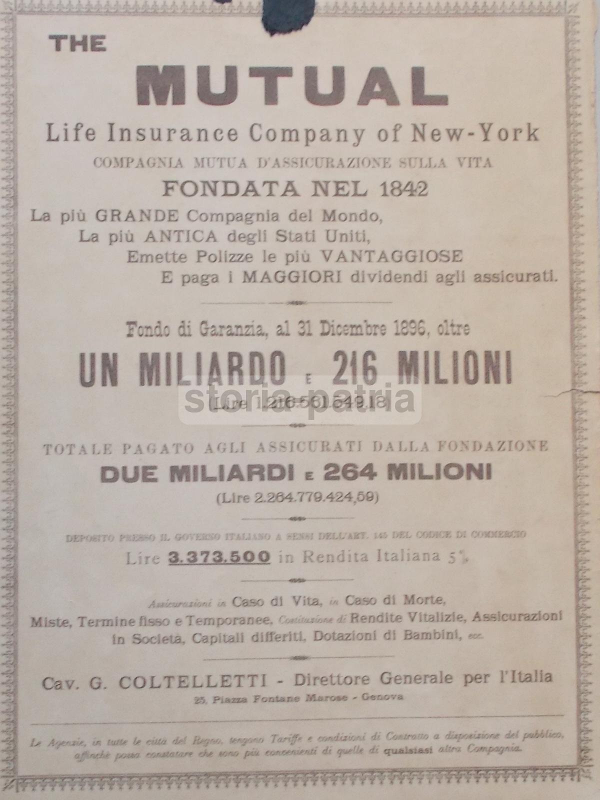 Antica Pubblicitaria, Assicurazioni, Mutual Life, Coltelletti, Genova, Arte, Beltrame immagine 1