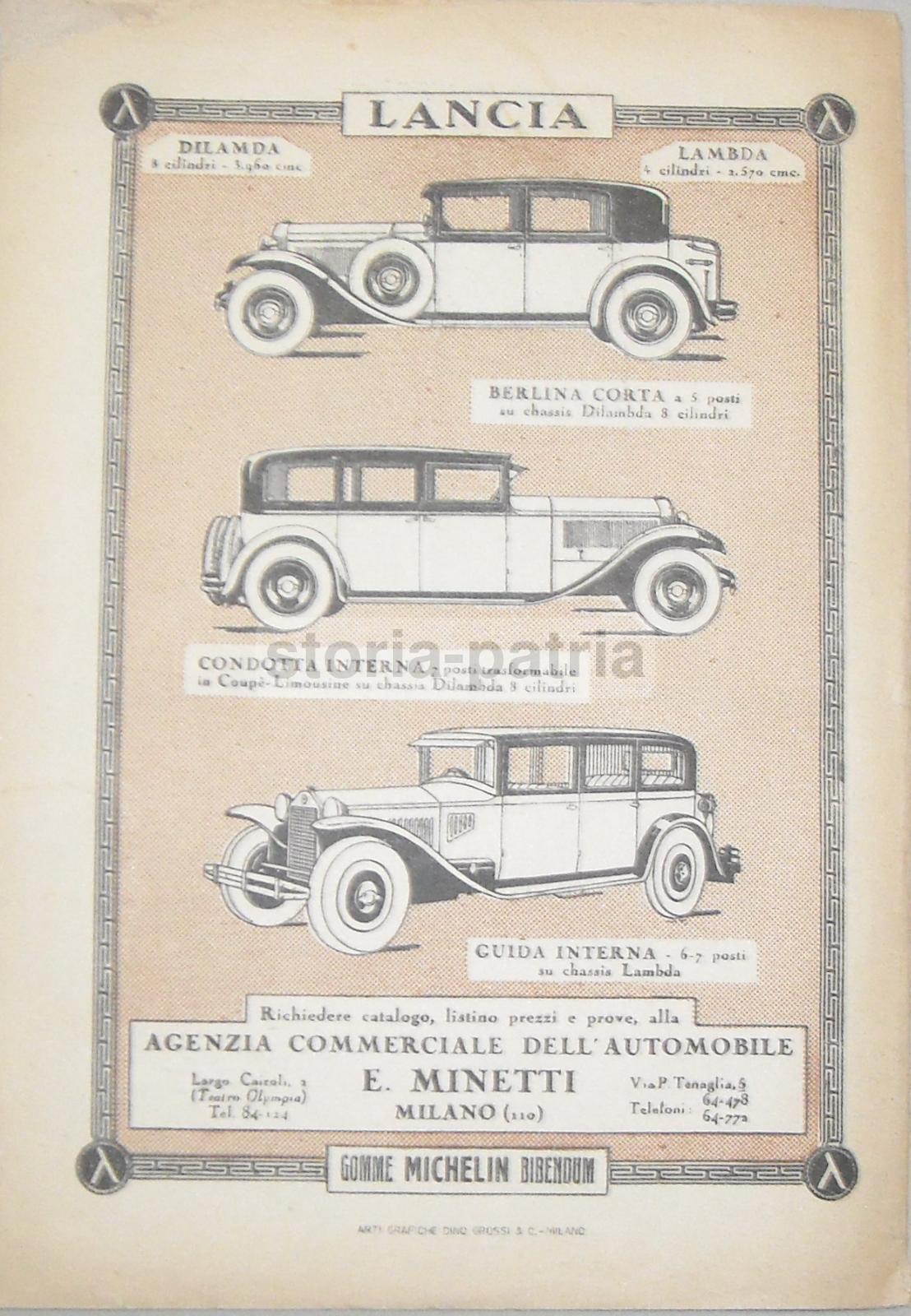 Antica Pubblicitaria, Auto Lancia Lambda, Minetti, Strumenti Musicali, Riccardi, 30 immagine 1