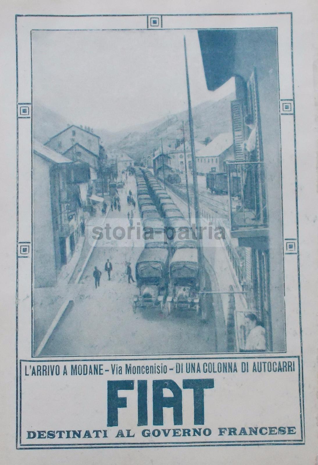 Autocarri Fiat, Antica Illustrazione Pubblicitaria, Modane, Francia, Grande Guerra immagine 1