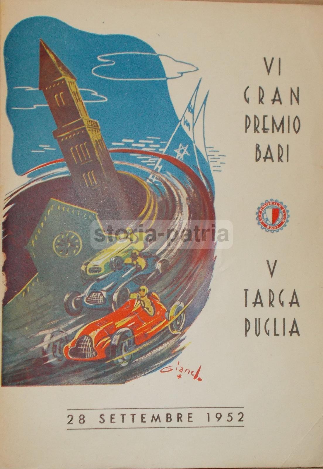 Bari, Automobilismo, Gran Premio, Targa Puglia, 1952, Mobili Lorusso, Pubblicitaria immagine 1