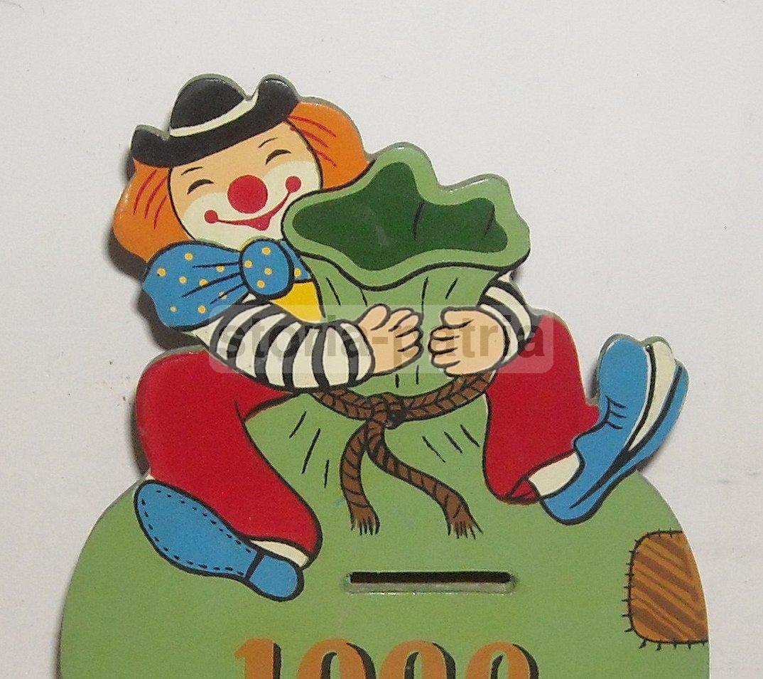 Circo, Clown, Grazioso Pagliaccio, Risparmio, Monete, Salvadanaio Da Collezione, Legno immagine 6