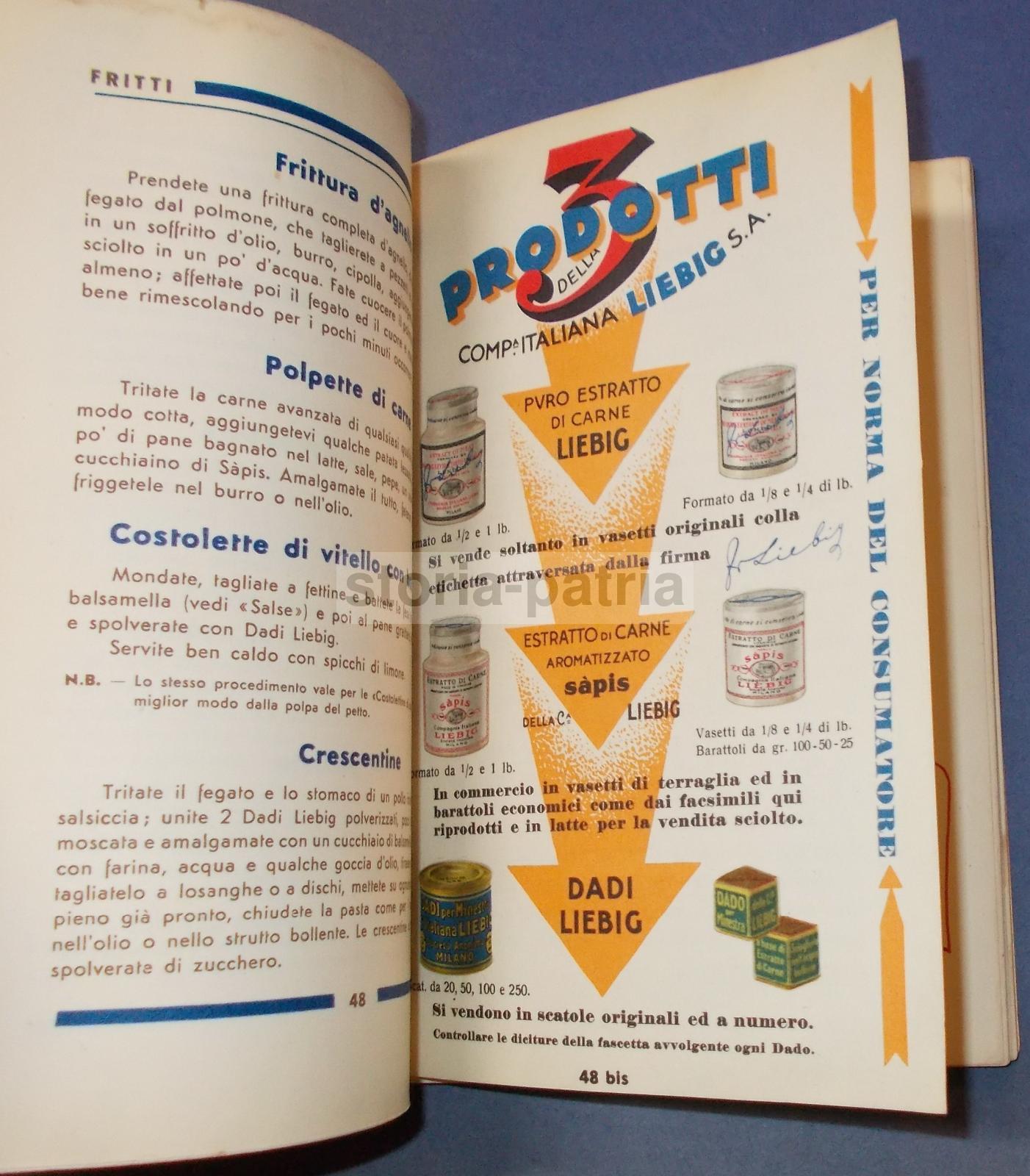Cucina, Gastronomia, Ricette, Ricettario d'Epoca, Carni, Pesce, Liebig, Pubblicitaria immagine 1