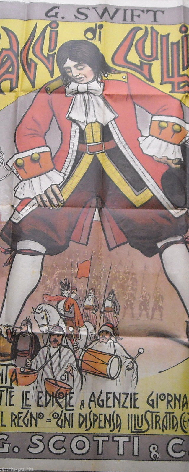 Magnifico Manifesto Pubblicitario A Colori, Gulliver, Viaggi, Scotti, Roma, Calzone immagine 5