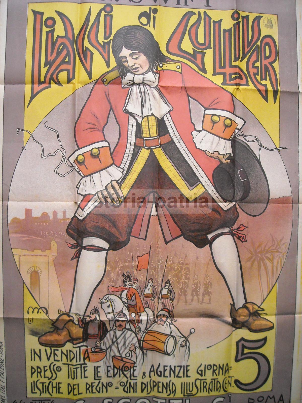 Magnifico Manifesto Pubblicitario A Colori, Gulliver, Viaggi, Scotti, Roma, Calzone immagine 10