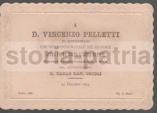 Marche, Fermo, Montecosaro, Orioli, Pelletti, Antico Biglietto Augurale, Da Collezione immagine 1