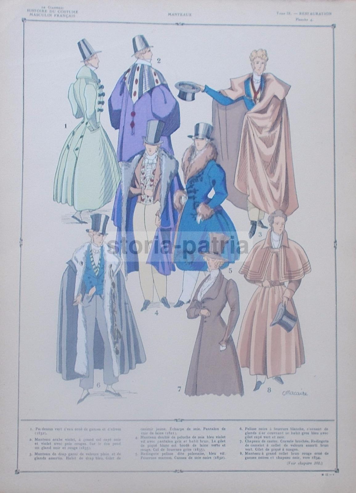 Moda Maschile, Eleganza, Mantelle, Mantelli, Figurini d'Epoca, Illustratore Macaire immagine 1