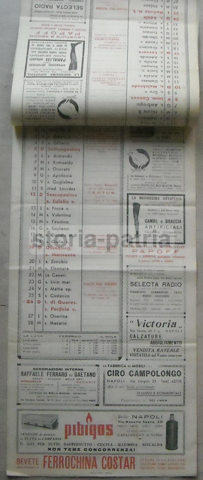 Napoli, Calendario Pubblicitario, Guardasole, Ortopedia, Pibigas, Ferrochina, Caffe immagine 2