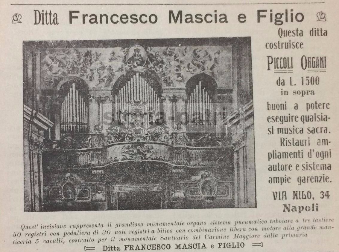 Napoli, Musica Sacra, Organi, Sistema Pneumatico, Antica Pubblicitaria, Ditta Mascia immagine 2