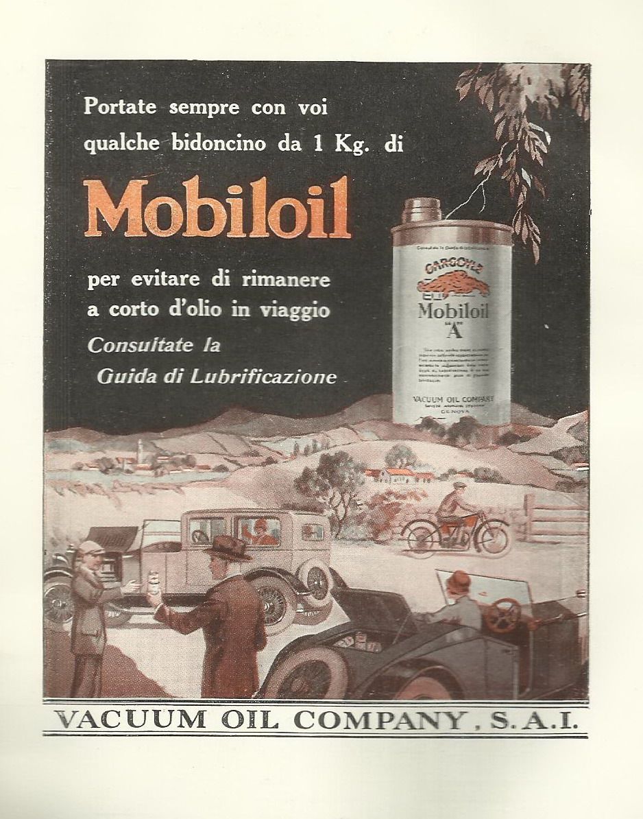 Pneumatici Firestone, Auto, Lubrificazione, Mobiloil, Antica Stampa Pubblicitaria immagine 1