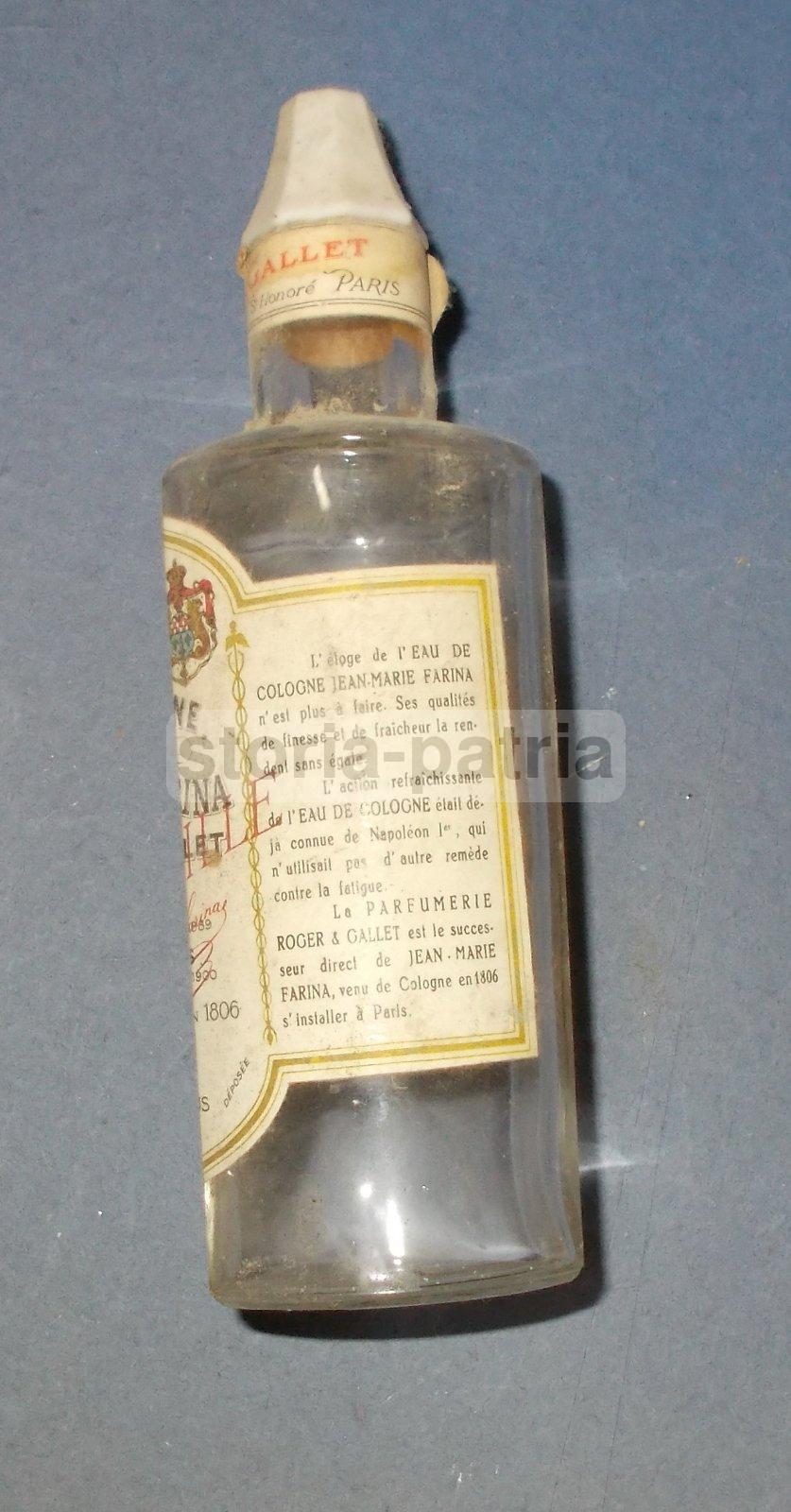 Profumeria, Roger Gallet, J M Farina, Araldica, Bella Bottiglia d'Epoca, Vetro immagine 1