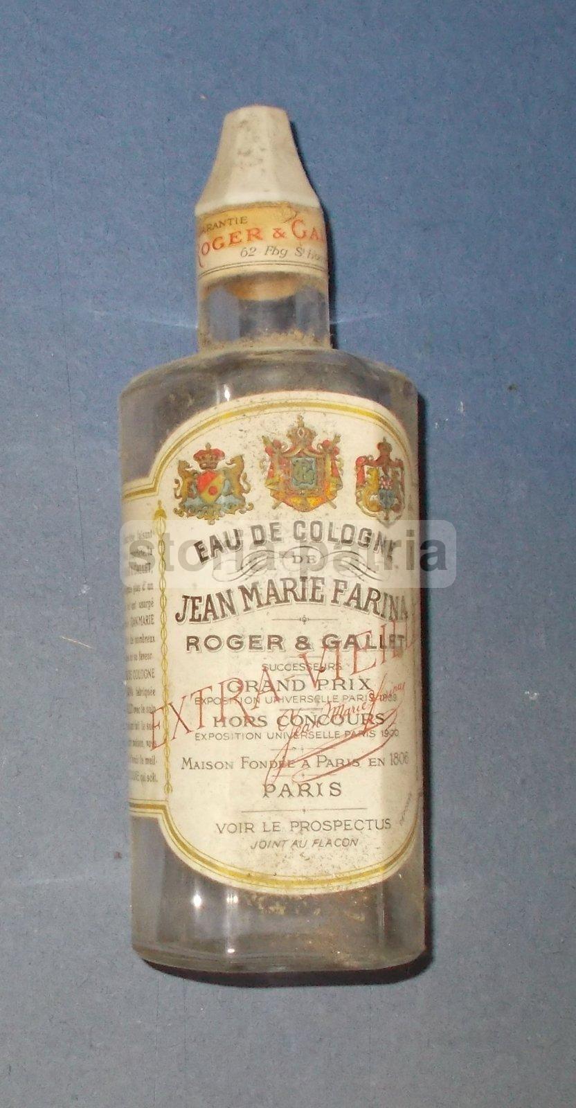 Profumeria, Roger Gallet, J M Farina, Araldica, Bella Bottiglia d'Epoca, Vetro immagine 4