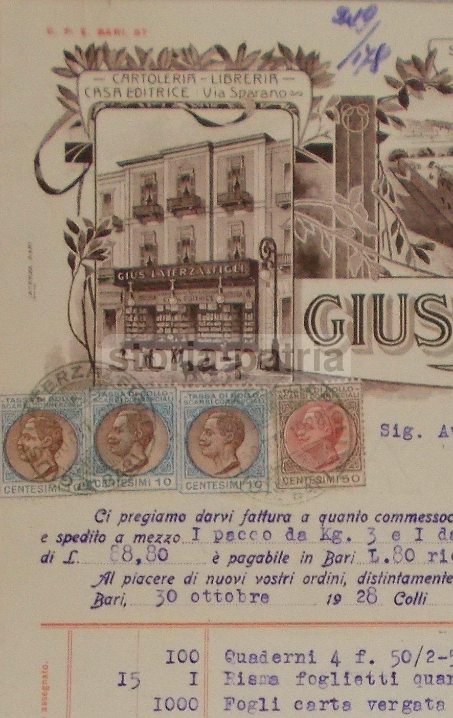 Puglia, Bari, Tipografia Editrice Cartoleria, Laterza, Bella Pubblicitaria, Filatelia immagine 2