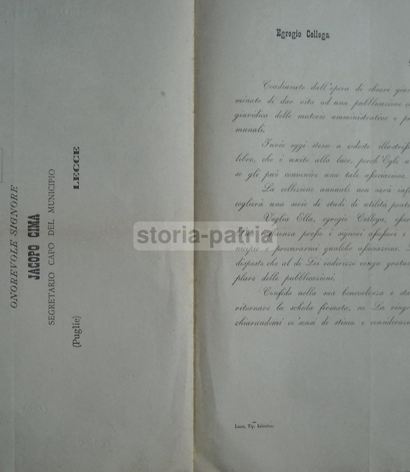 Puglia, Lecce, Municipio, Cima, Giuridica, Tipografia Salentina, Depliant, Pubblicita immagine 1