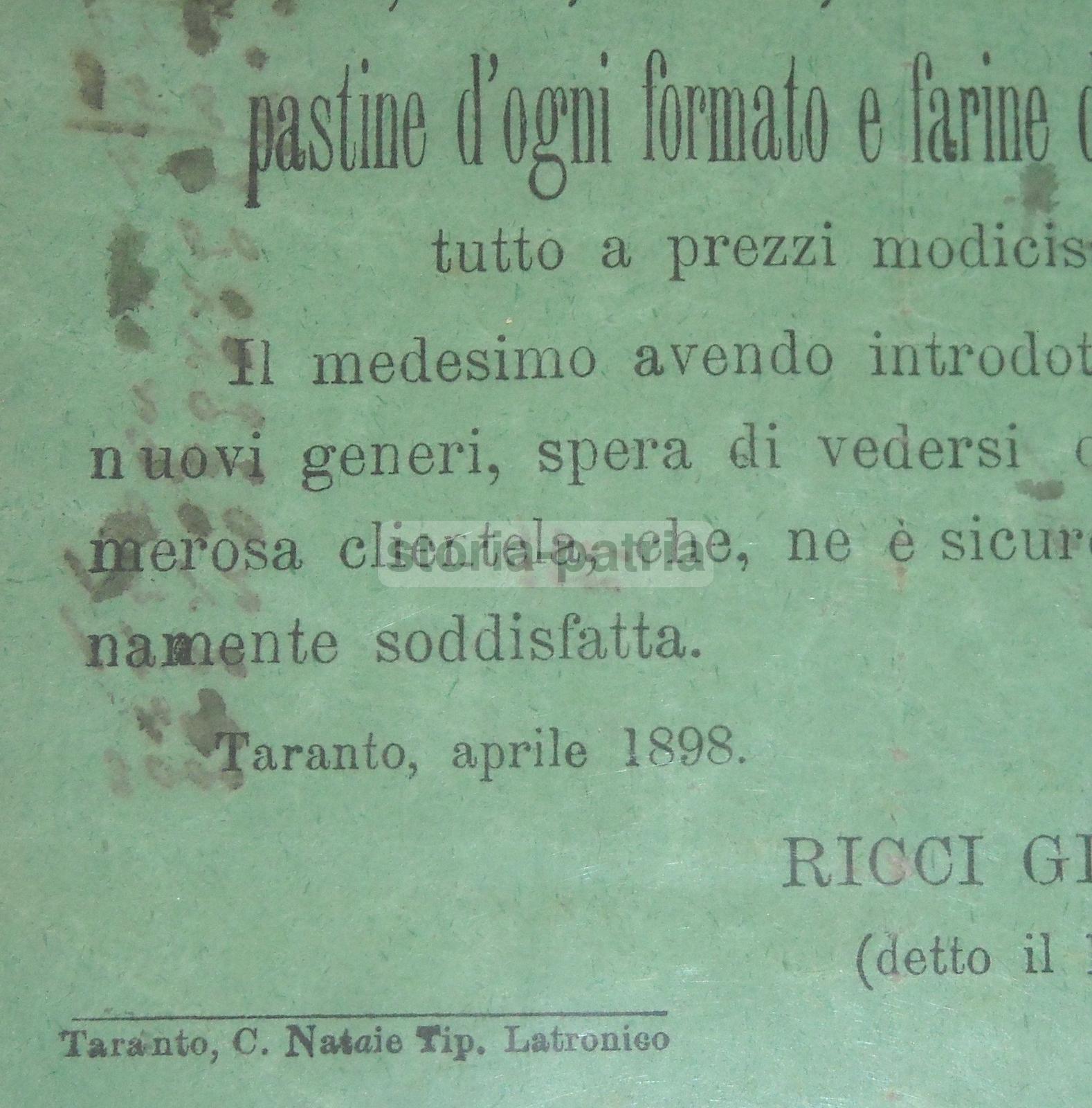 Puglia, Taranto, Monopoli, Martina, Antico Volantino Pubblicitario, Alimentari, Cucina immagine 2