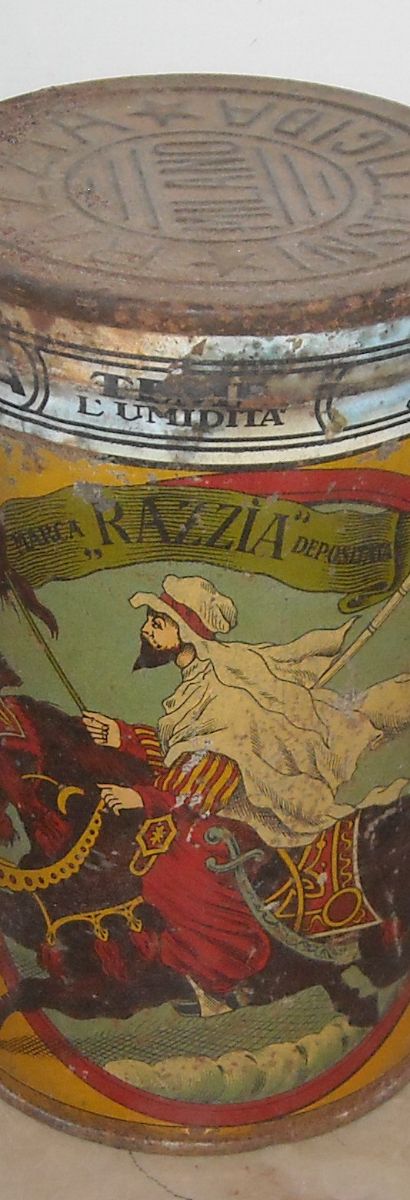 Raro Antico Barattolo In Latta, Insetticida Razzia, Neumann, Fiume, Milano, Araldica immagine 7