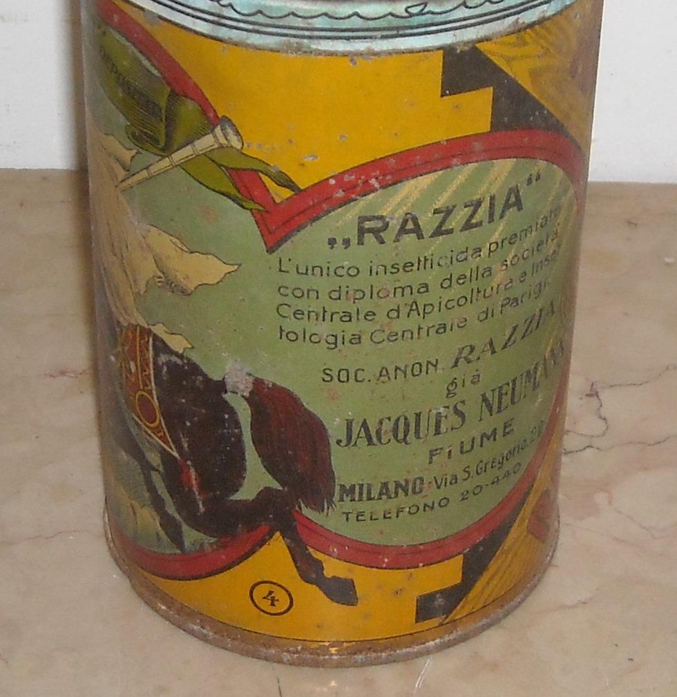 Raro Antico Barattolo In Latta, Insetticida Razzia, Neumann, Fiume, Milano, Araldica immagine 8