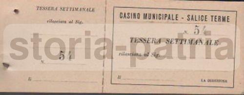 Salice Terme, Casino Municipale, Inusuale Rara Pubblicitaria, Tessera d'Epoca immagine 1