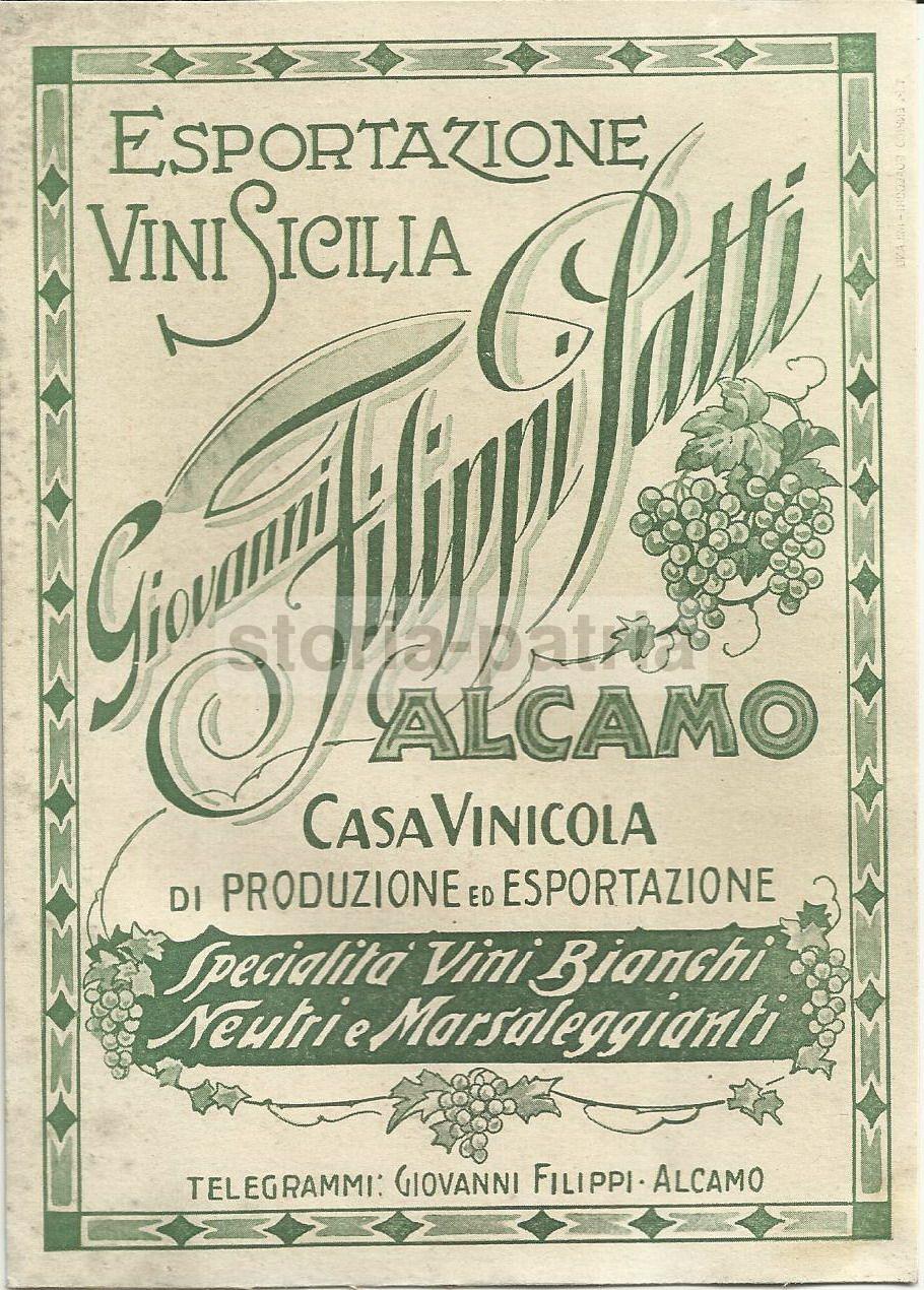 Sicilia, Alcamo, Enologia, Vini, Marsala, Vinicola Filippi, Antica Pubblicitaria, 1927 immagine 1